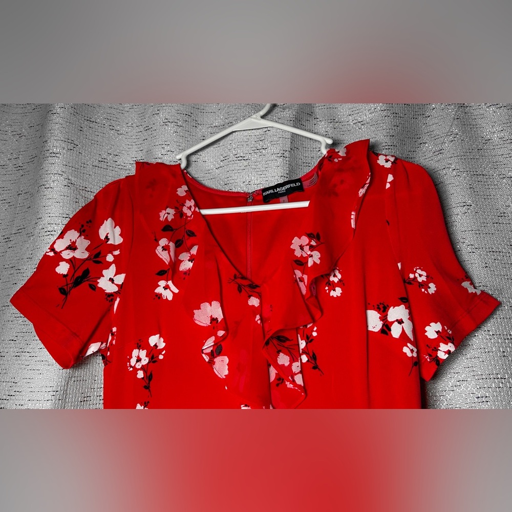 NWOT Karl Lagerfeld Ruffled Floral Midi Dress - Picture 5 of 7